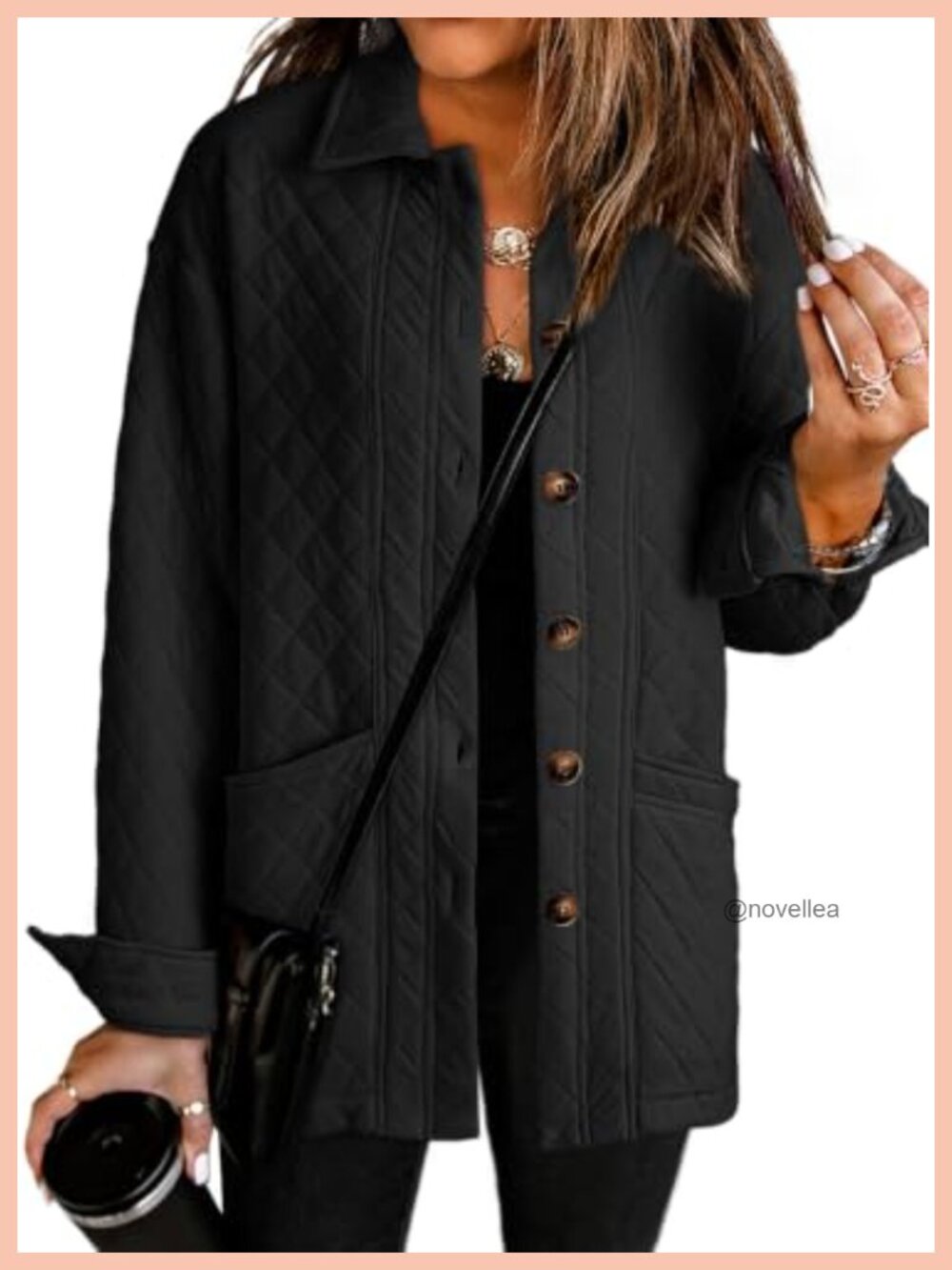 Quilted Jacket Button Down Long Sleeve Collared Coat with Pockets